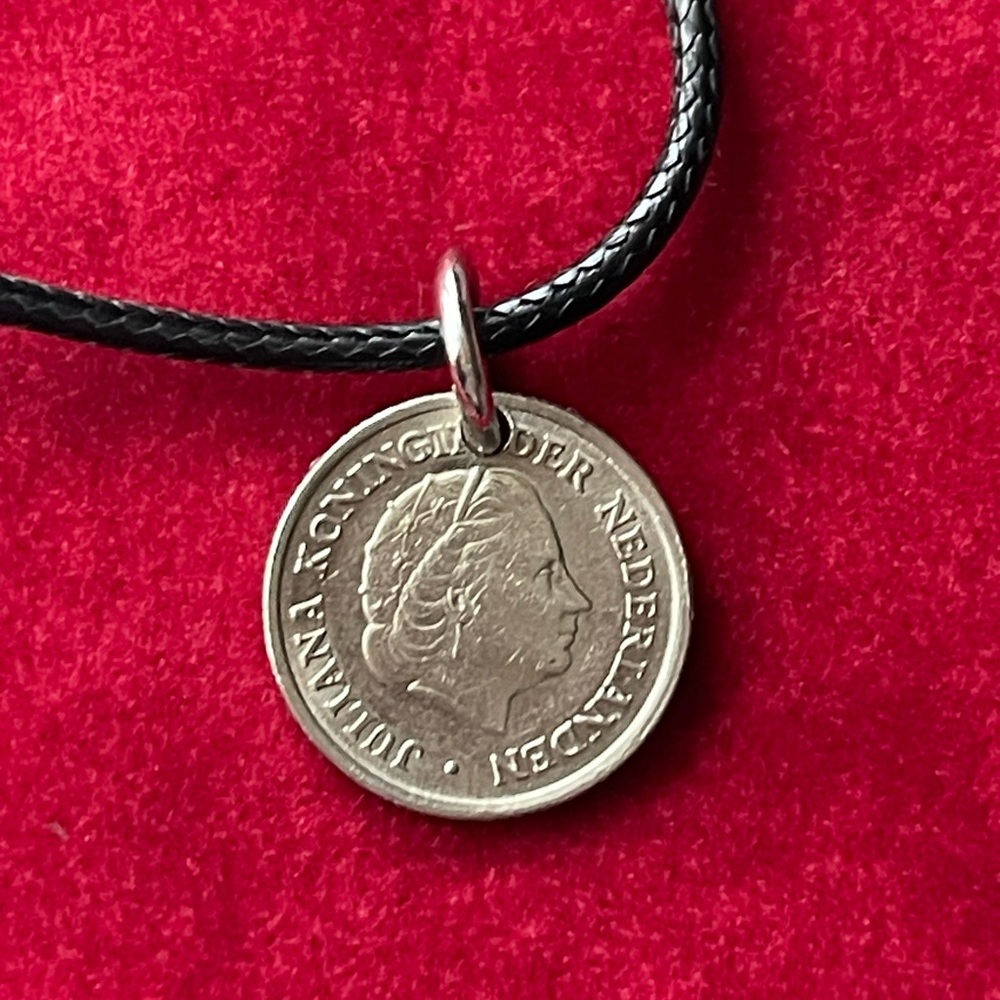 Netherlands Coin Pendant on Black Cord Necklace